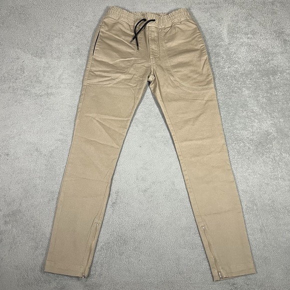 I Love Ugly Pants Mens Small Khaki Jogger Tapered Slim Ankle Zip Drawstring - Picture 1 of 11